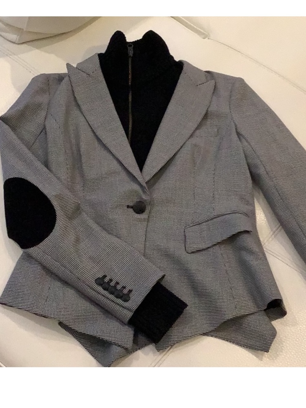 $848 Veronica Beard Houndstooth Cutaway black Dickey & cuffs INCLUDED jacket 6